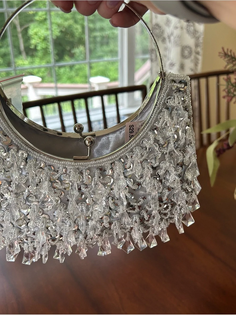 Crystal Beaded Silver Statement Bag